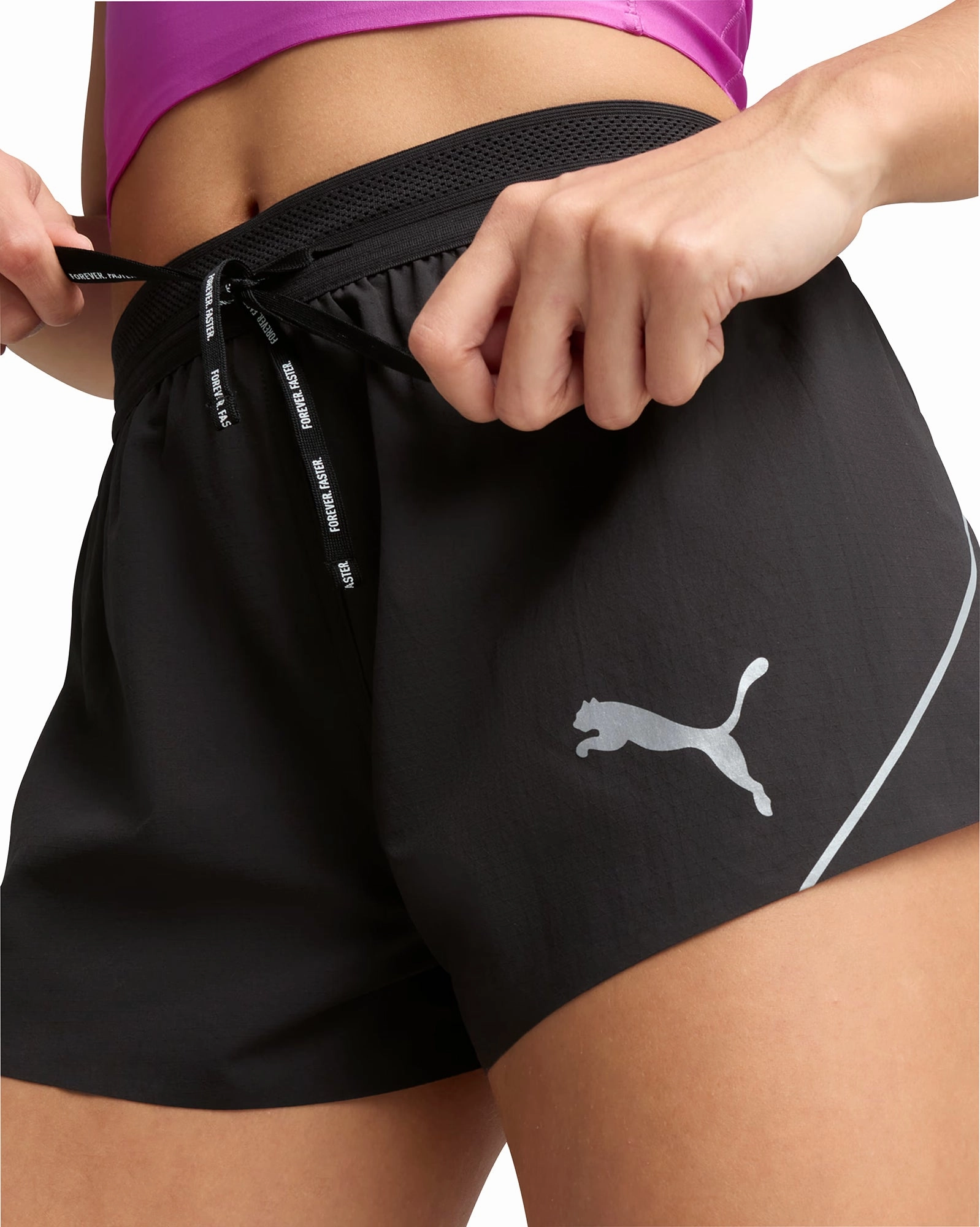 Comfort Flex Performance Design Puma Raceday UltraWeave 3 Inch Womens Split Running Shorts - Black