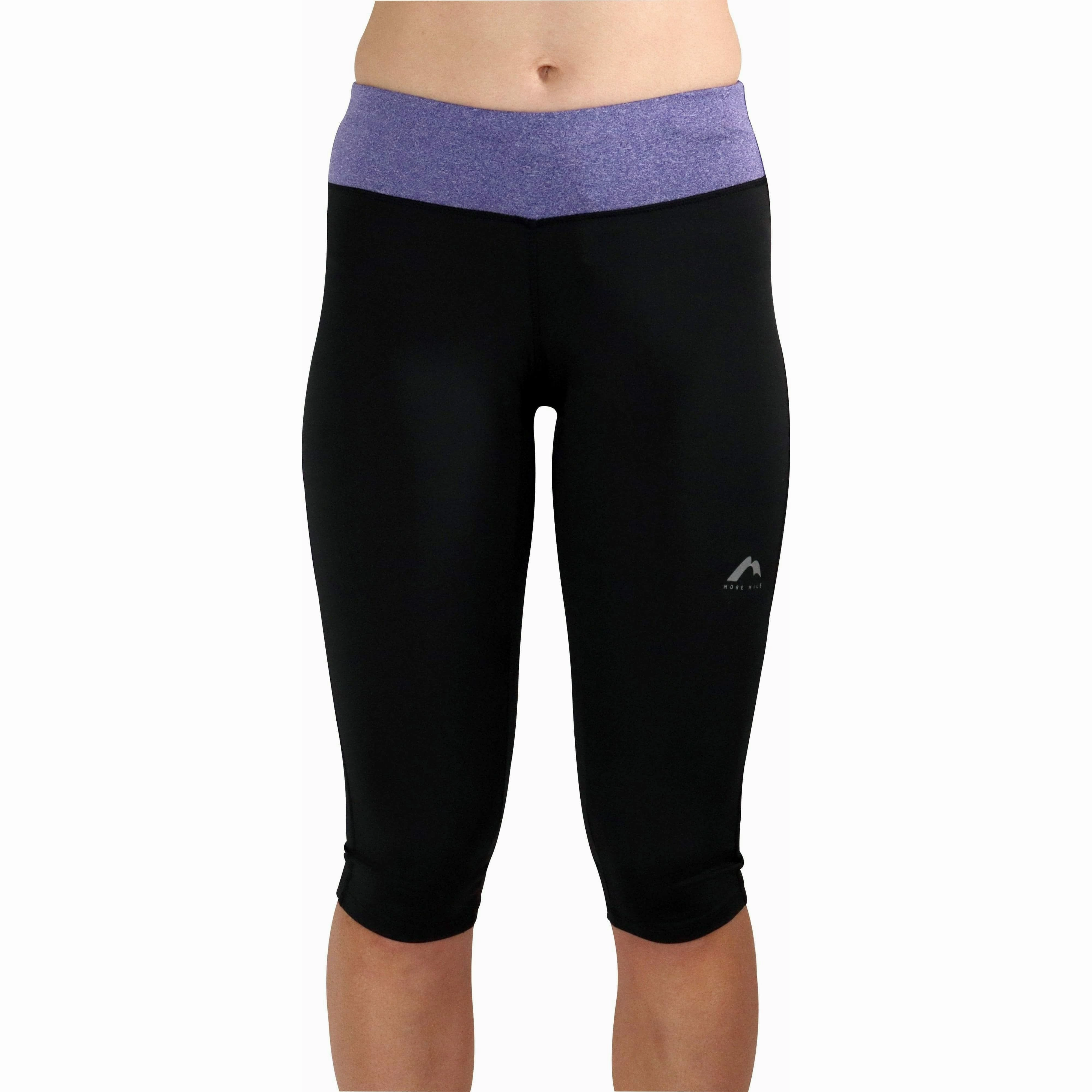 More Mile Marl Womens 3/4 Capri Running Tights - Black Flexible Layers Stretch Wear