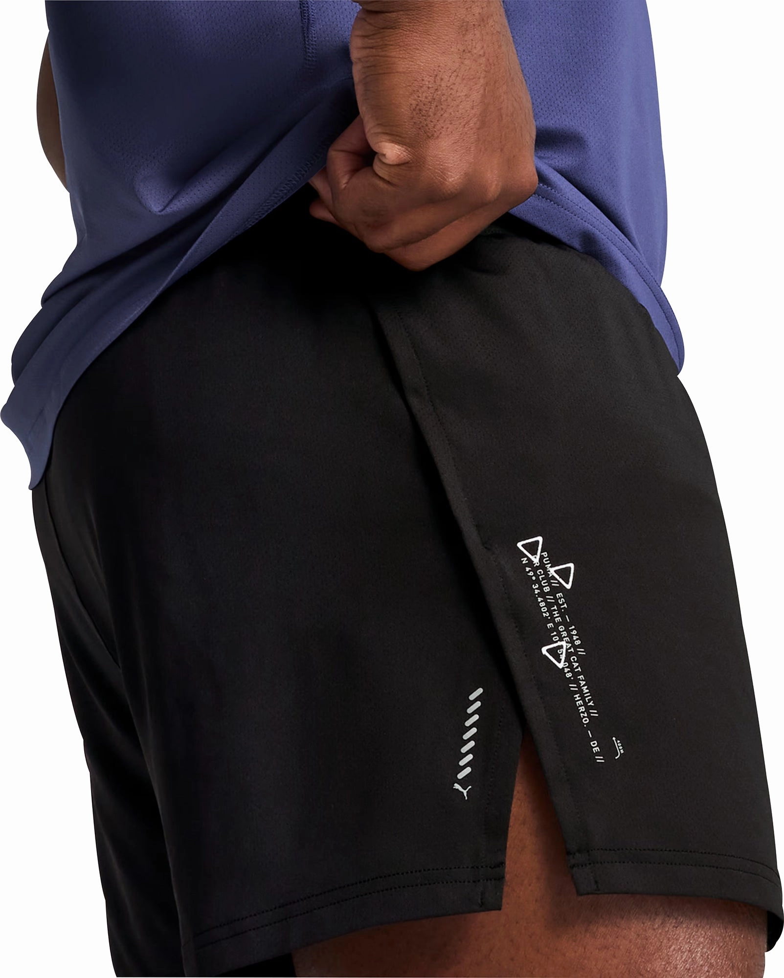 Puma Knit 3 Inch Mens Split Running Shorts - Black OdorControlTech Four Way Stretch Fabric