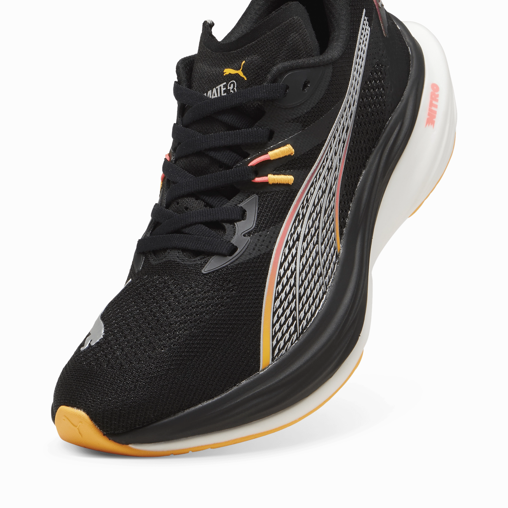 Elderly Tread Lugs Pattern Puma Men's Deviate Nitro 3 Running Shoes in Black/Sun Stream AW24