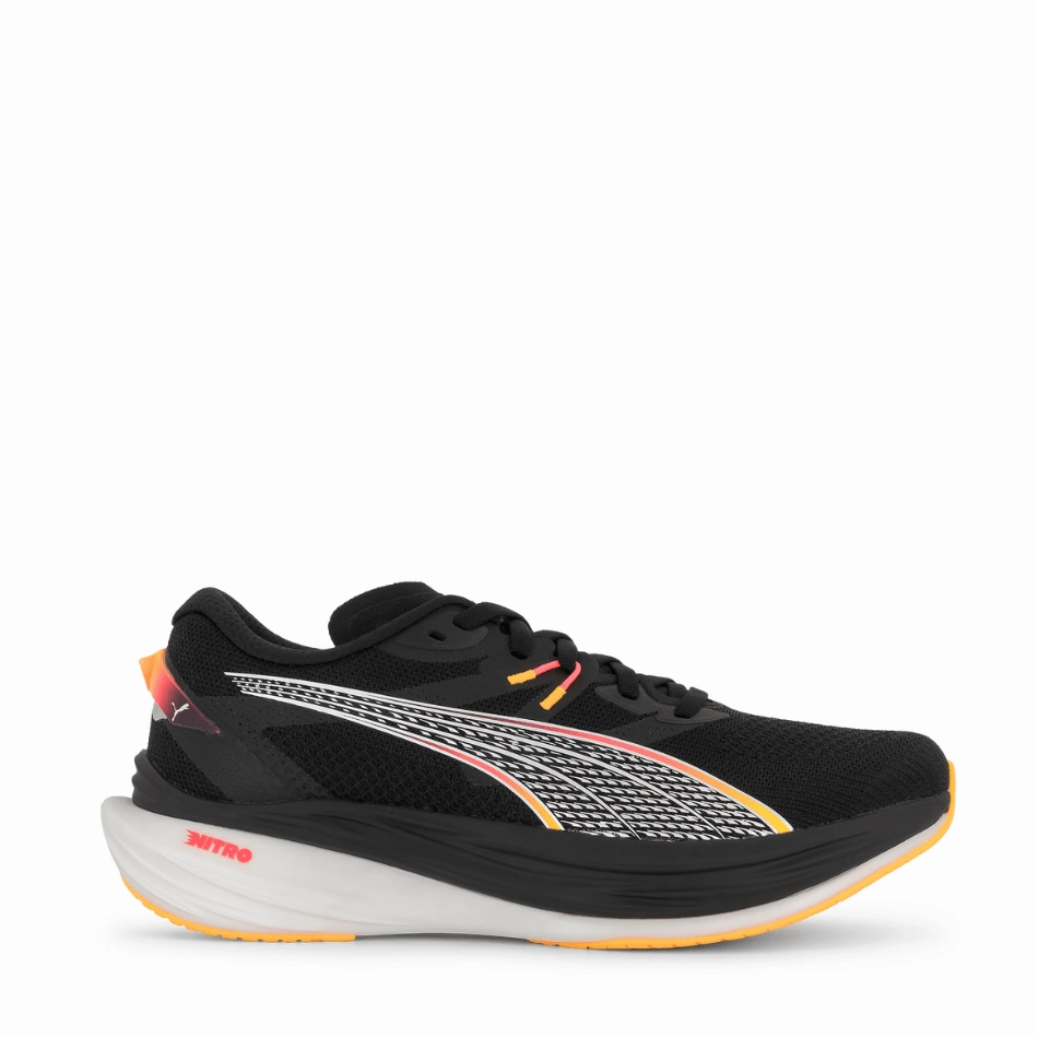 Cushion Layering High Flexibility Puma Men's Deviate Nitro 3 Running Shoes in Black/Sun Stream AW24