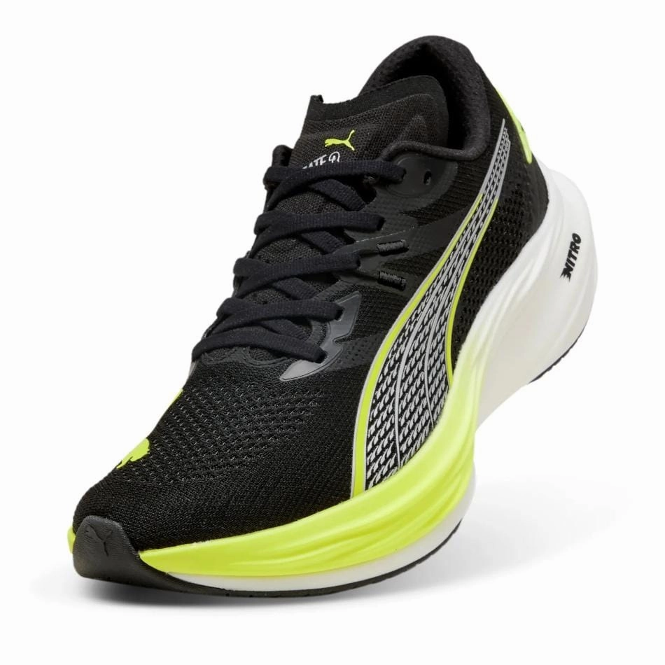 Puma Men's Deviate Nitro 3 Running Shoes in PUMA Black/Yellow Alert SS25 biodegradable materials