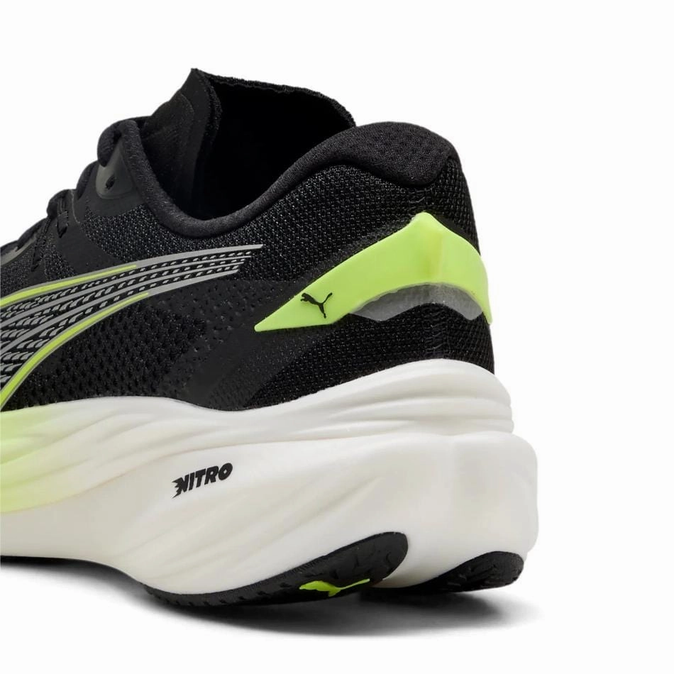 Puma Men's Deviate Nitro 3 Running Shoes in PUMA Black/Yellow Alert SS25 Motion Contour Footbed