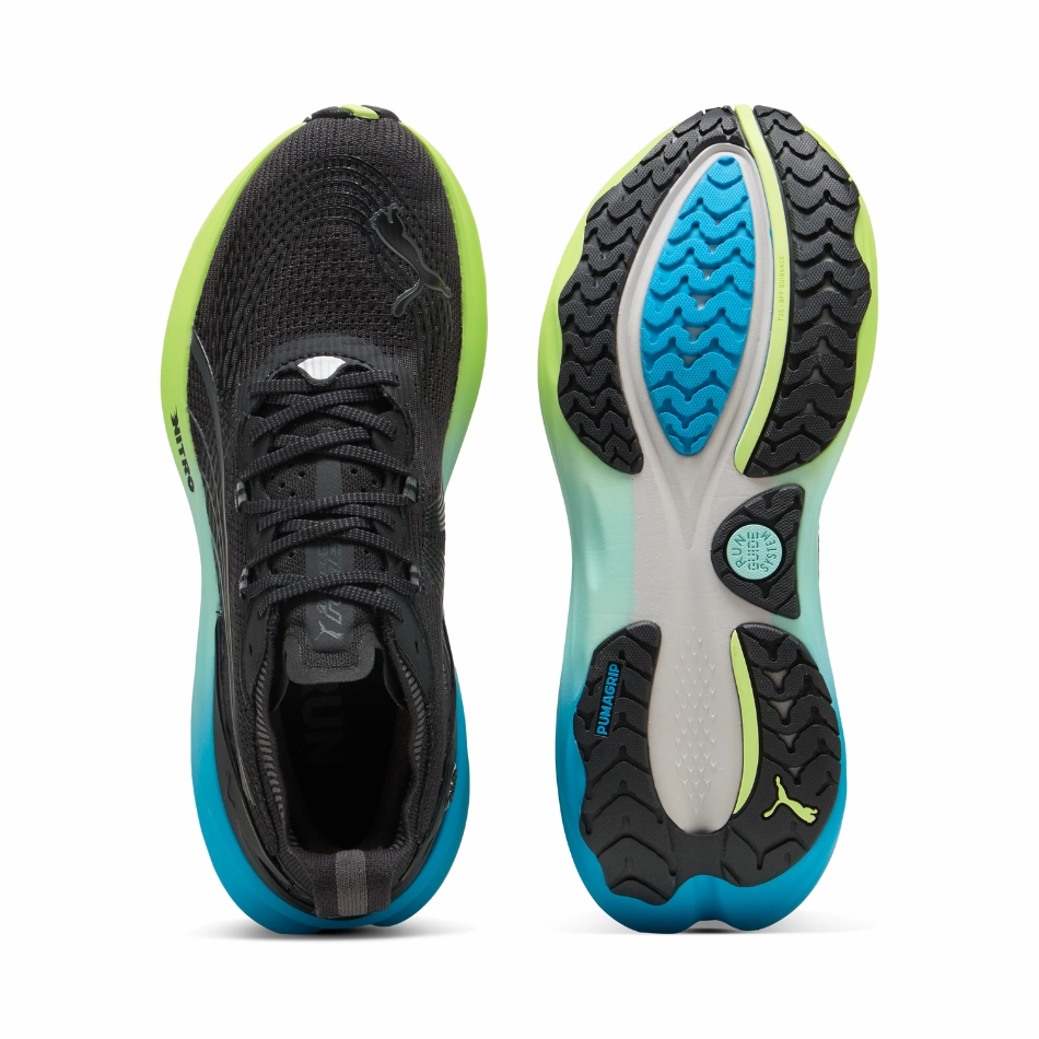 PUMA Men's Foreverrun NITRO 2 Running Shoes in PUMA Black/Fizzy Light/Speed Blue AW25 Durable Compound