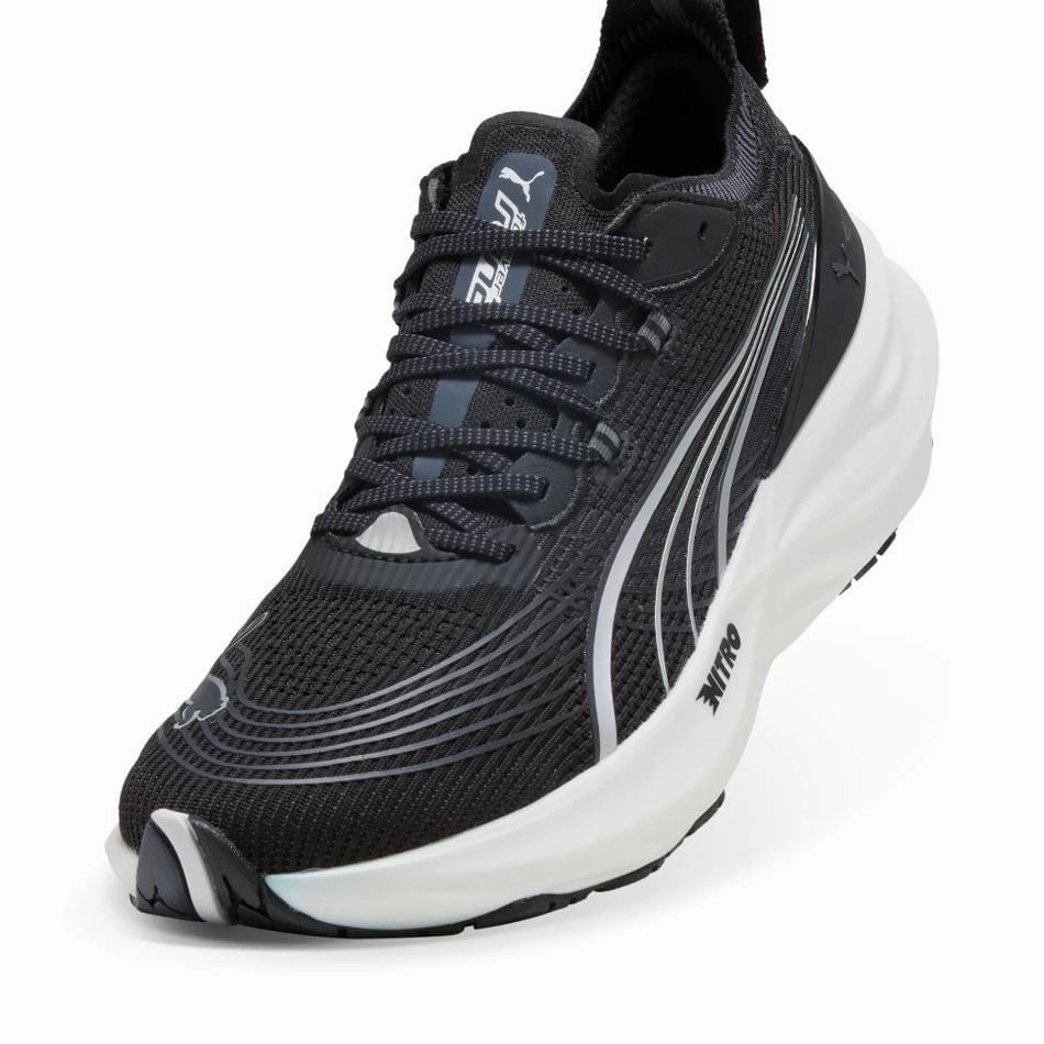 Puma Men's ForeverRun NITRO 2 Running Shoes in PUMA Black/PUMA White SS25 nylon plate Micro Groove Tread Design