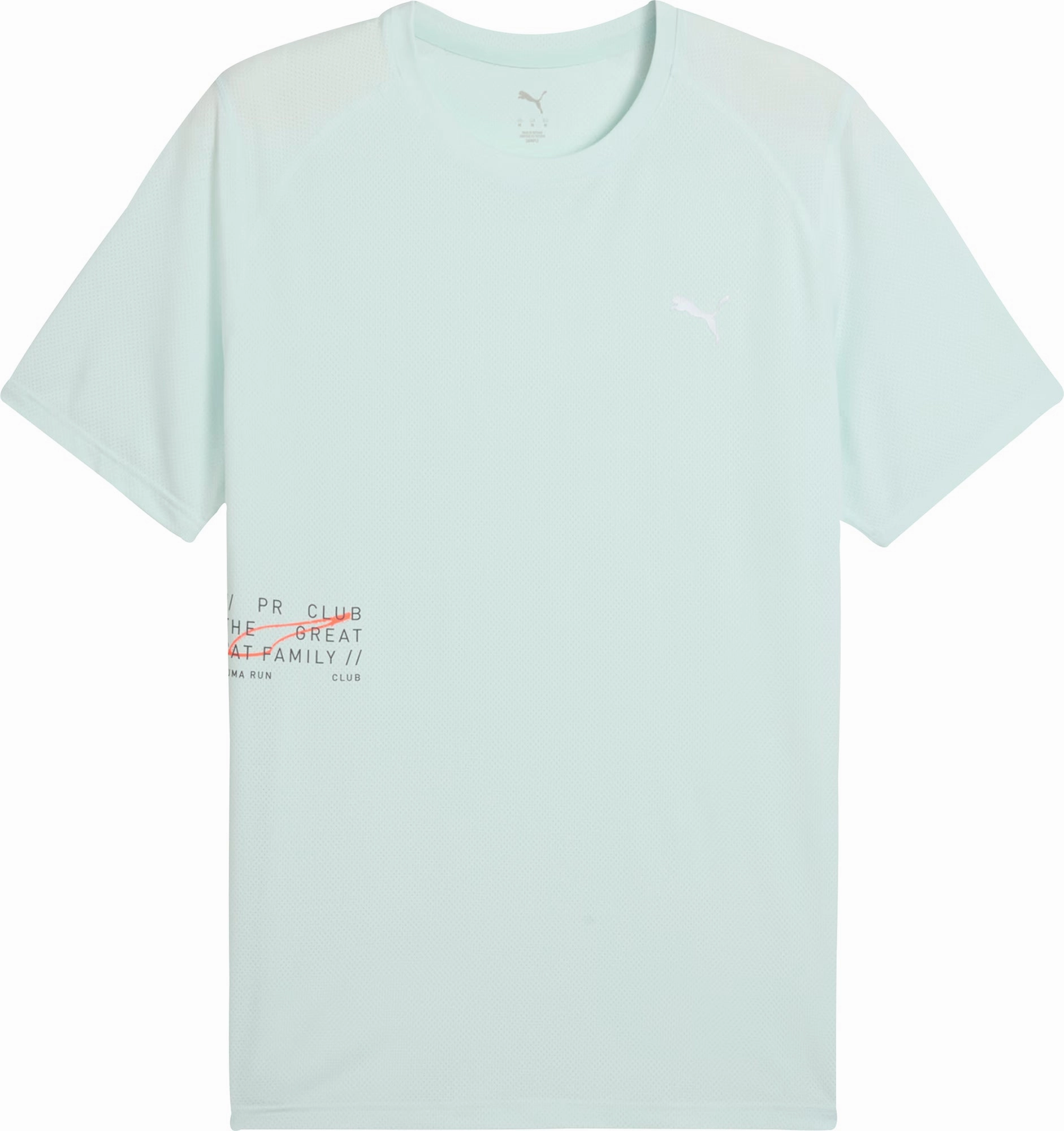 Relaxed Comfort Look Puma Mesh Graphic Short Sleeve Mens Running Top - Blue