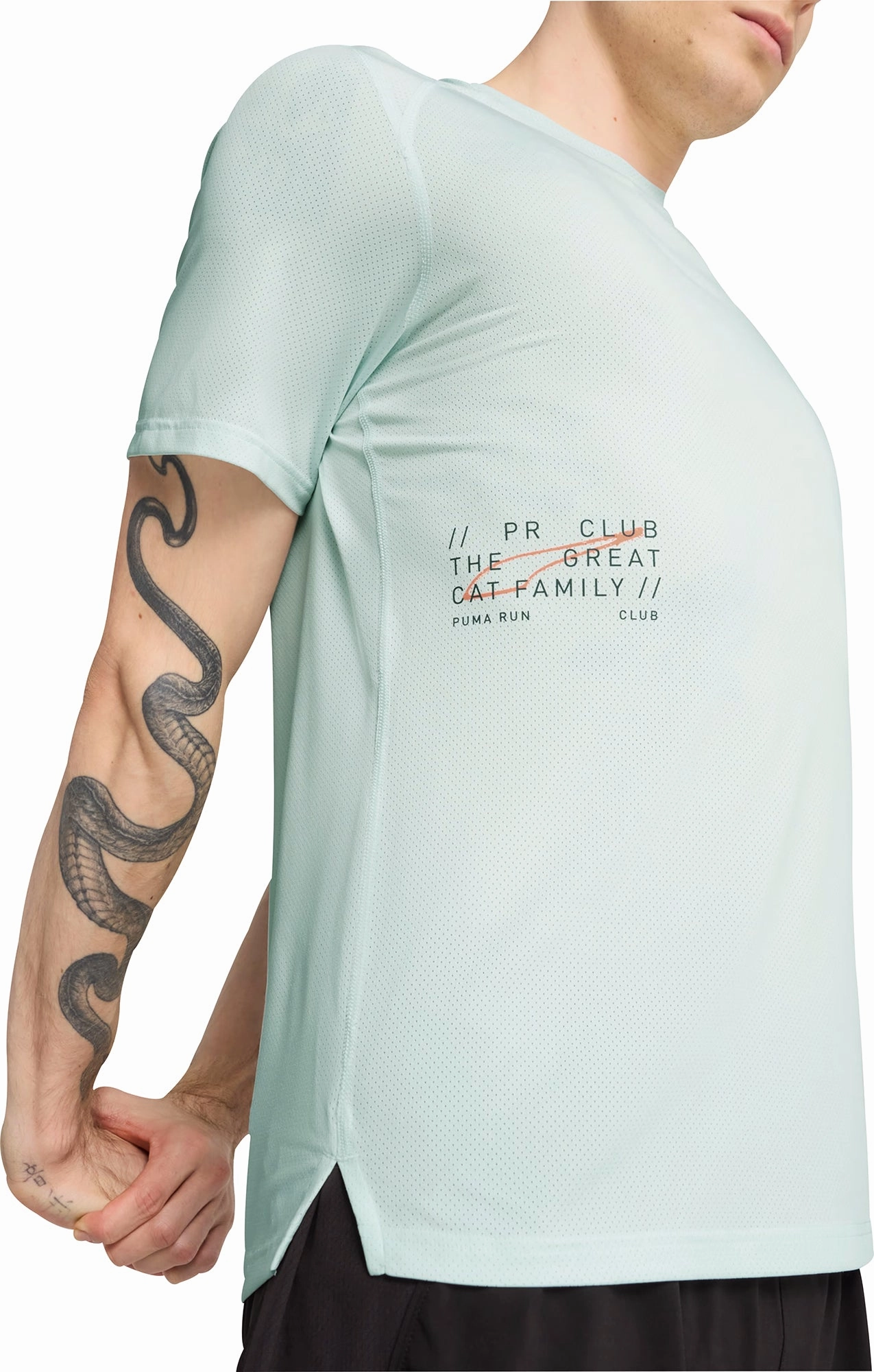 Comfy Layering Puma Mesh Graphic Short Sleeve Mens Running Top - Blue