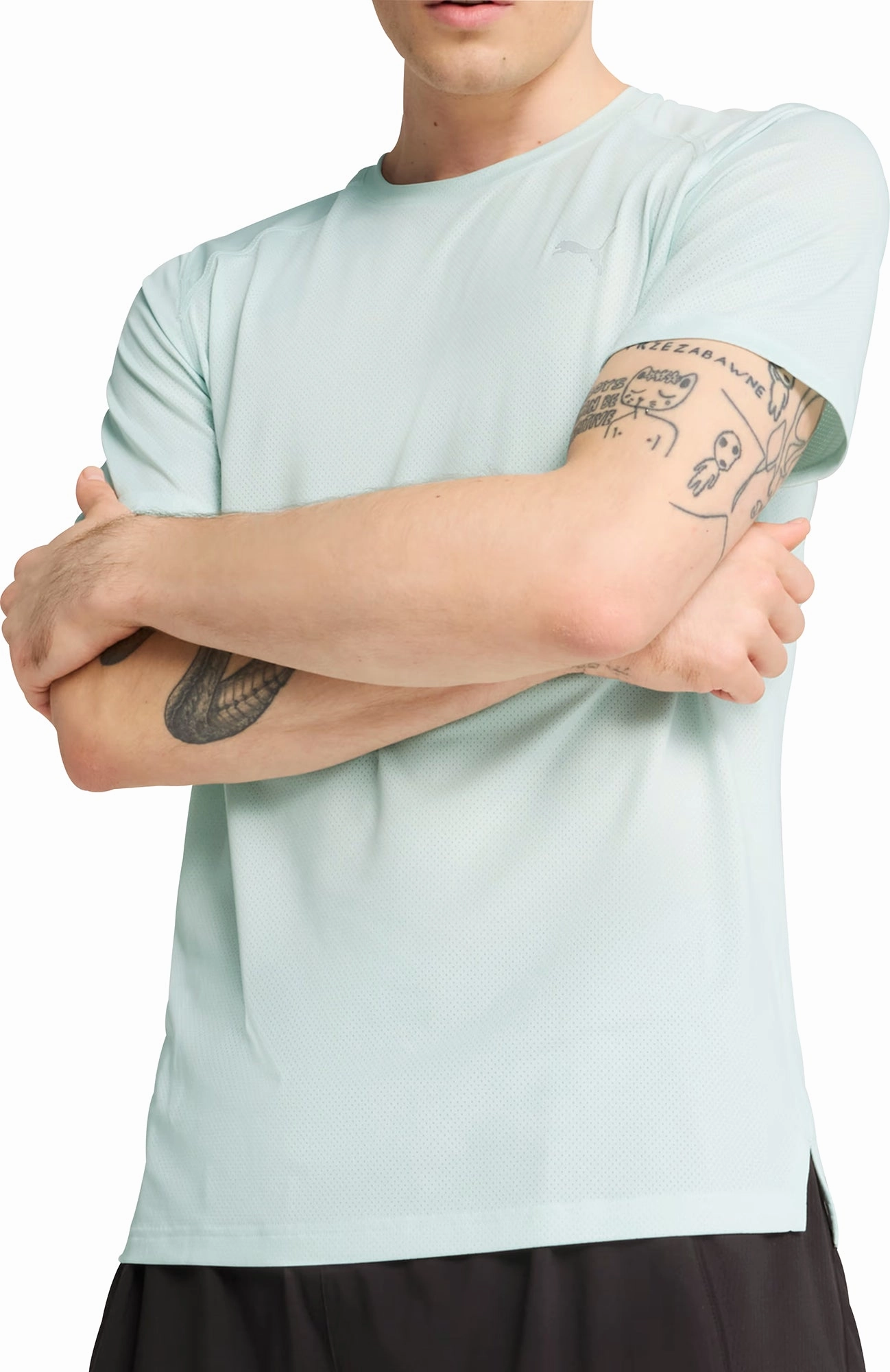 Puma Mesh Graphic Short Sleeve Mens Running Top - Blue Universal Silhouette