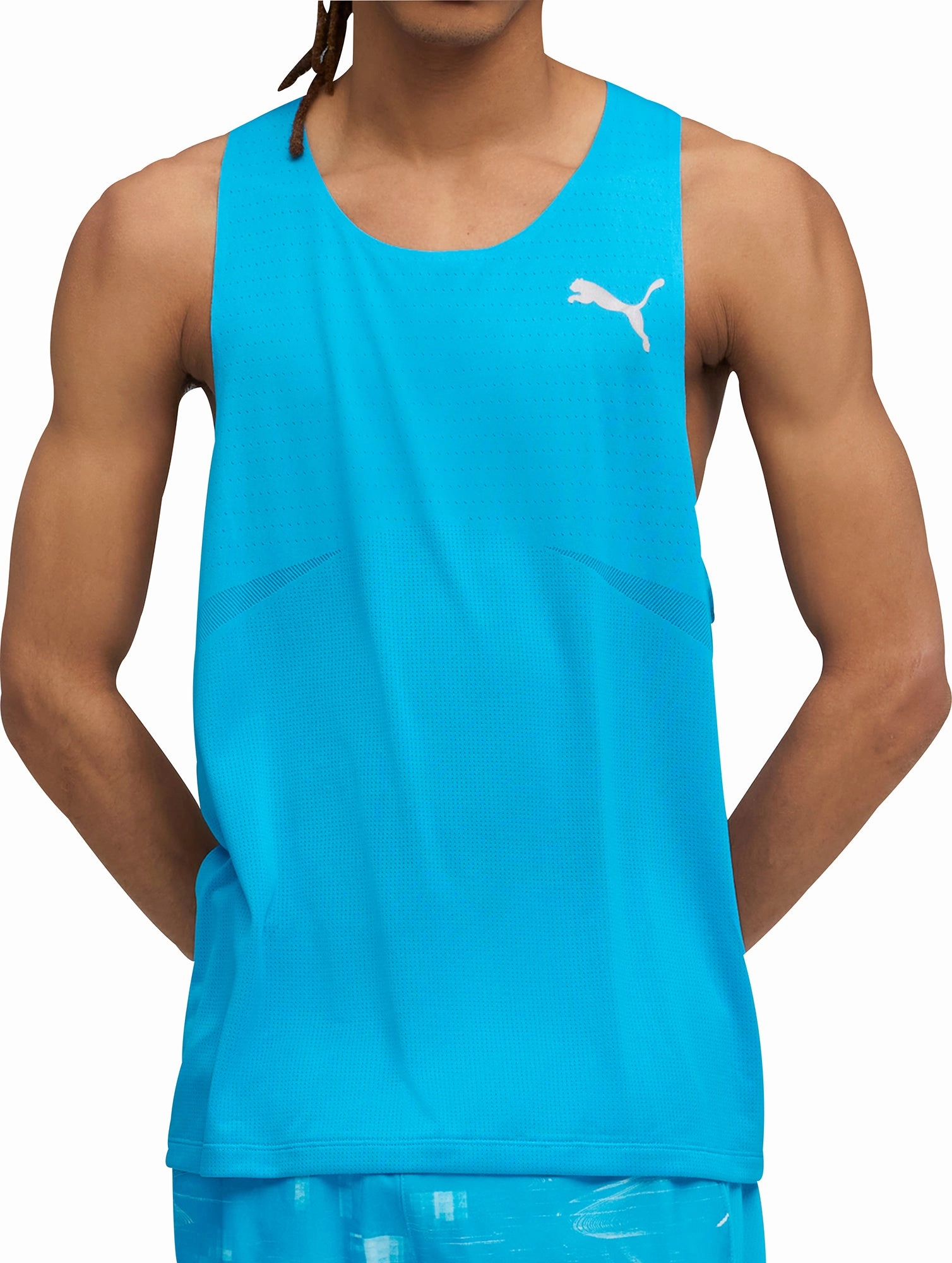 floral Puma Raceday Ultraspun Mens Running Vest - Blue