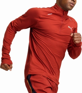 Single piece wear Puma Run Cloudspun Half Zip Long Sleeve Mens Running Top - Red