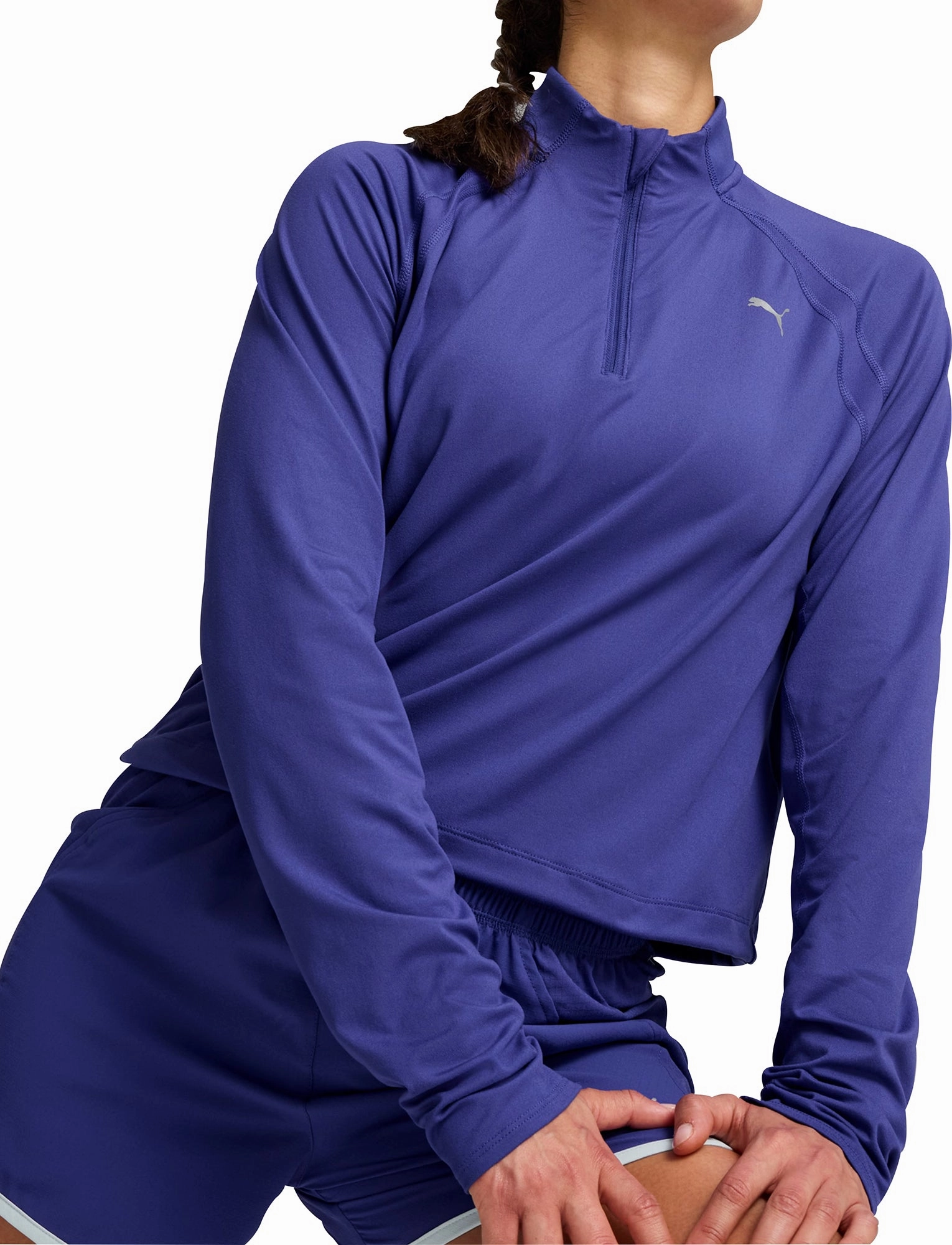 Breathable fabric Curvy Puma Run CloudSpun Half Zip Long Sleeve Womens Running Top - Blue