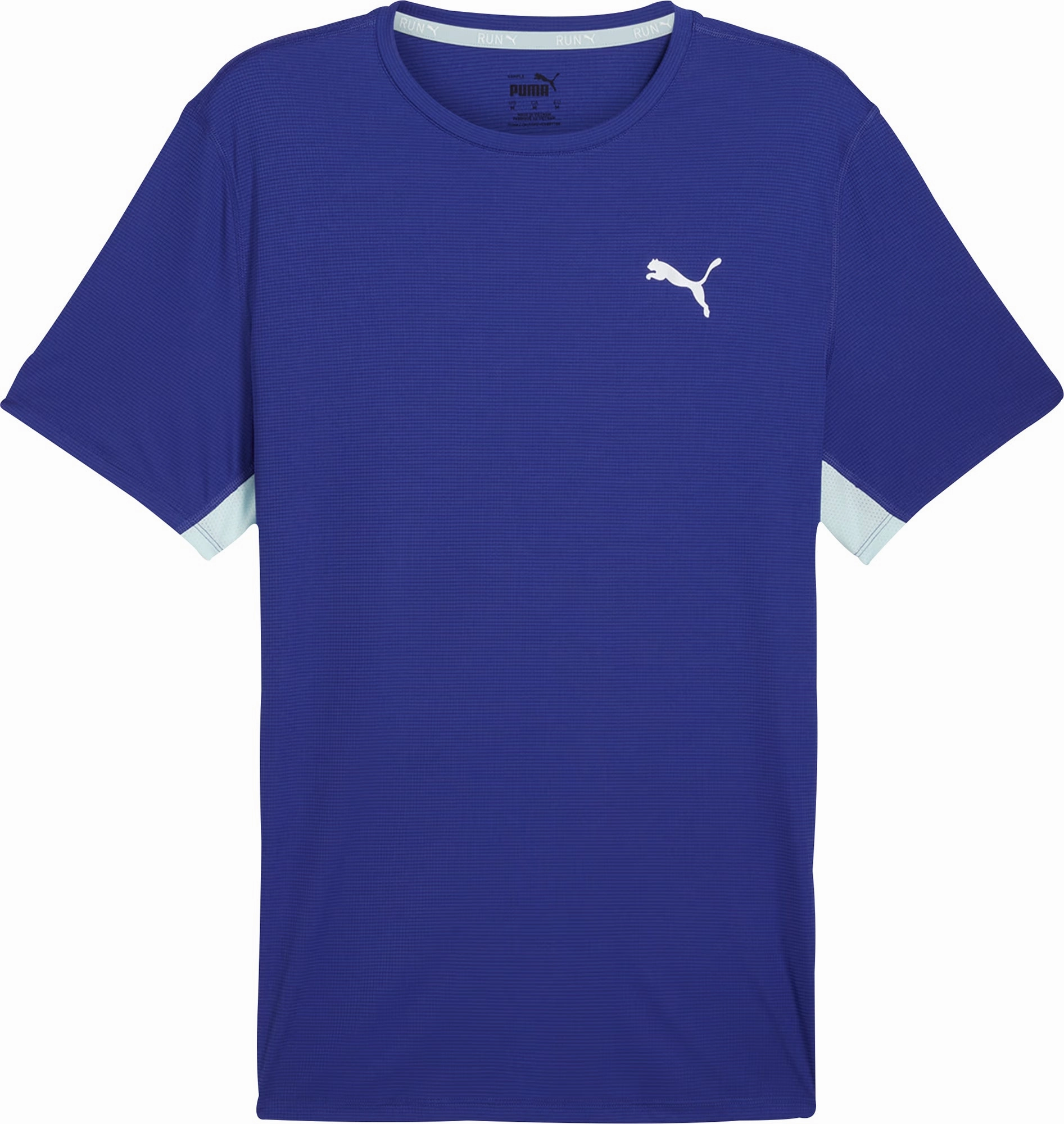 Puma Run Favourite Short Sleeve Mens Running Top - Blue Date night Pocket Reinforcement