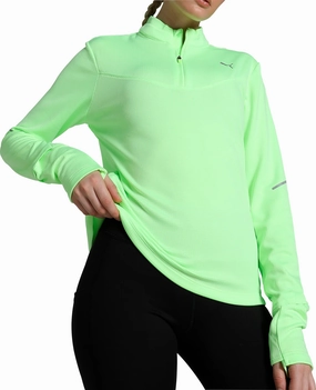 Metallic Puma Run Grid Fleece Half-Zip Long Sleeve Womens Running Top - Green