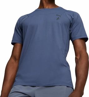 Puma Seasons coolCELL Short Sleeve Mens Running Top - Blue Layered Collar All-Day Wear