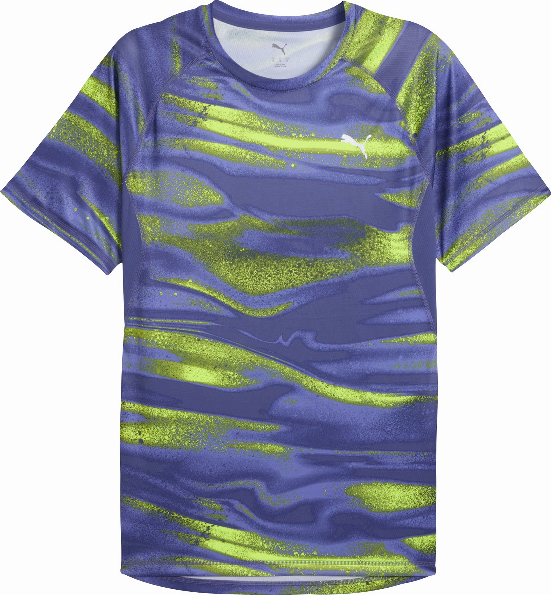 Layered Look Sleek Design Fit Puma Velocity All Over Print Short Sleeve Mens Running Top - Blue