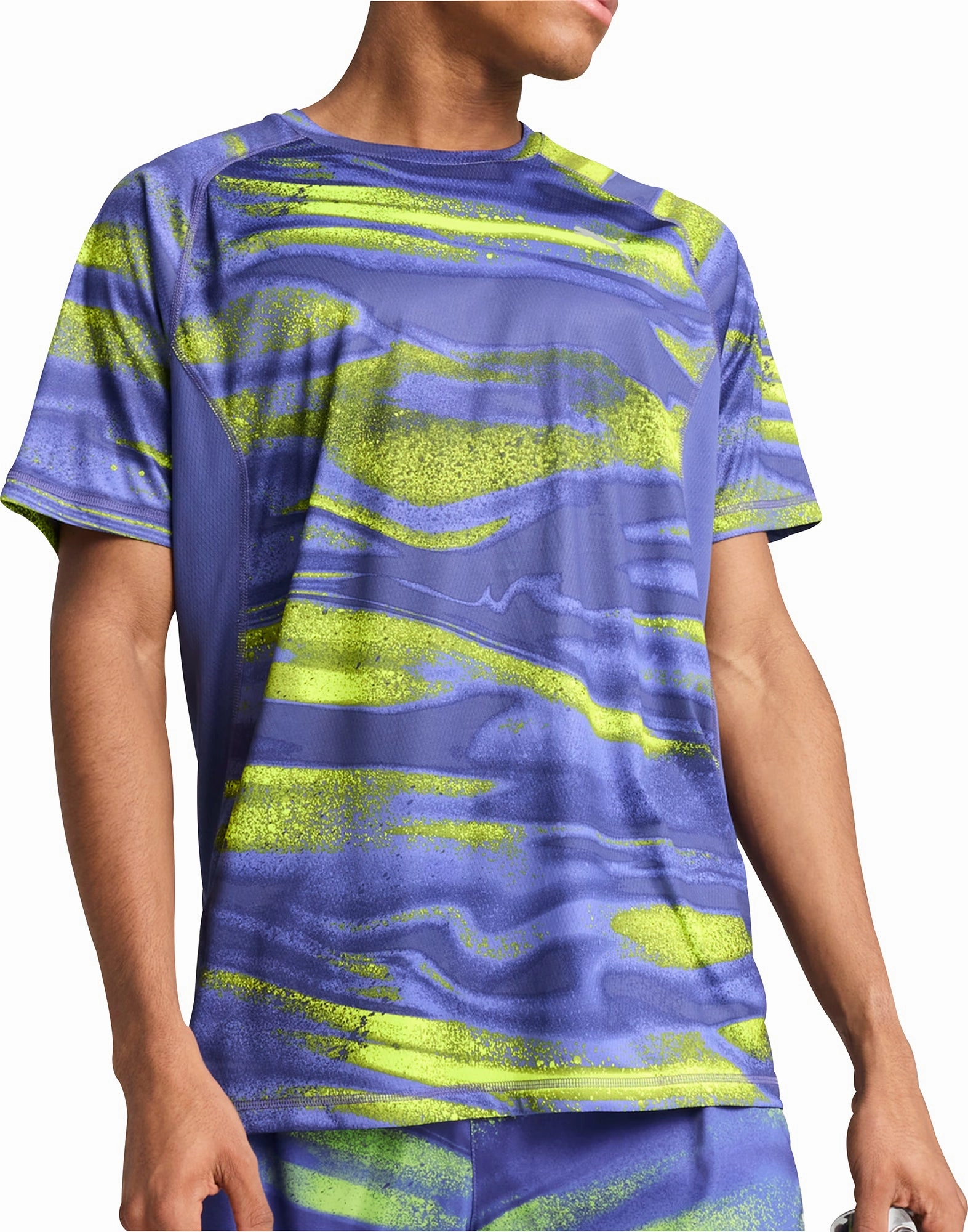 Puma Velocity All Over Print Short Sleeve Mens Running Top - Blue Light Fashion