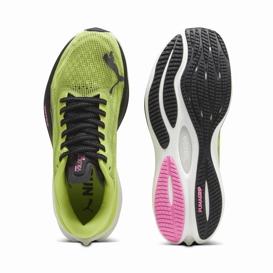 long - distance running option Microfiber Collar Padding Puma Velocity Nitro 3 Women's  Running Shoes SS24 Lime Pow-PUMA Black-Poison Pink