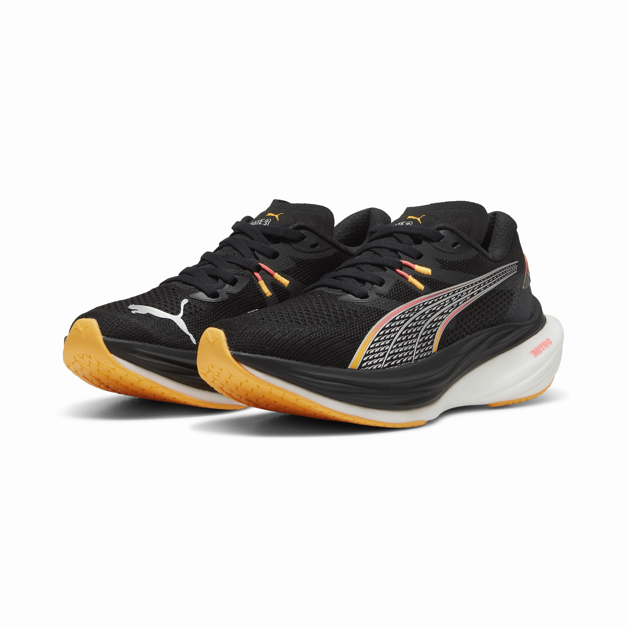 Puma Women's Deviate Nitro 3 Running Shoes in Black/Sunset Glow/Sun Stream AW24 endurance - training running shoes Lightweight EVA Foam