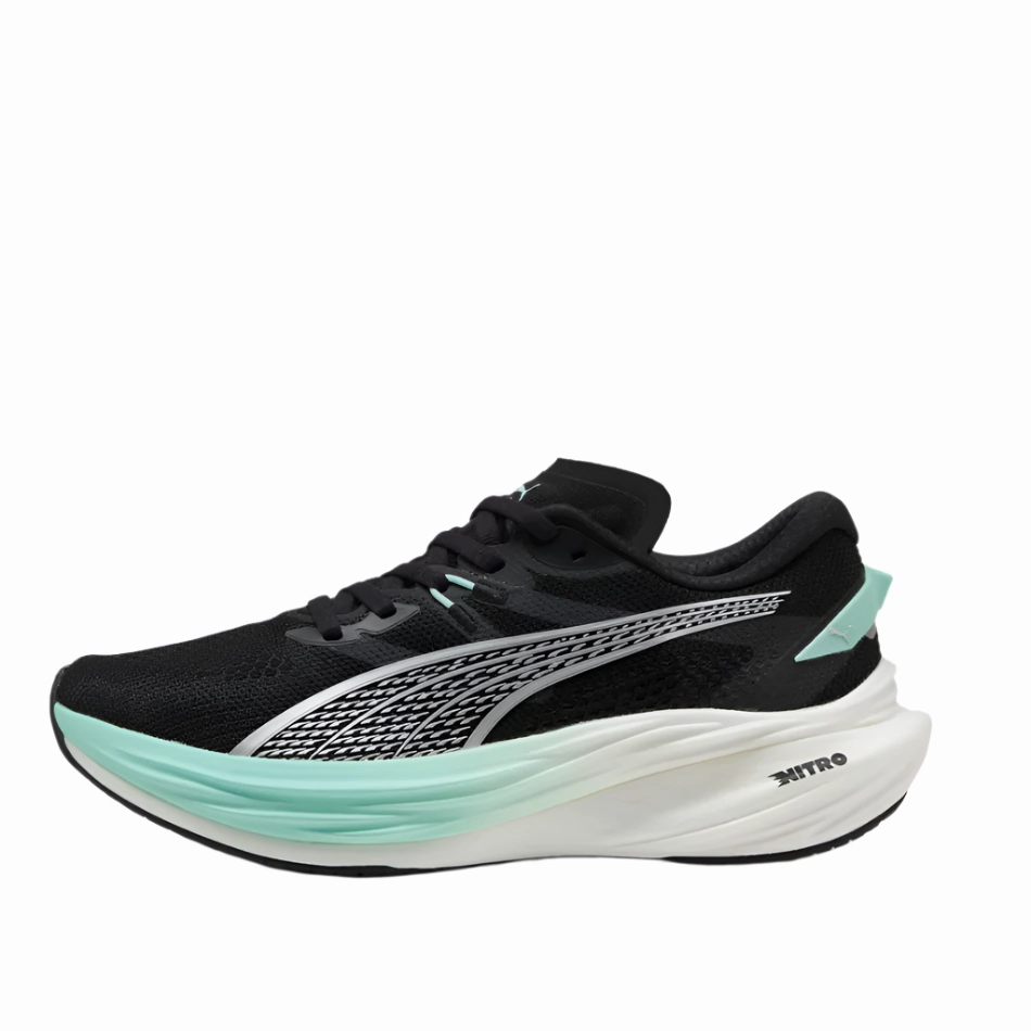 PUMA Women's Deviate NITRO 3 Running Shoes in PUMA Black/Mint Melt AW25 Reinforced Heel Cup Balanced Cushion System
