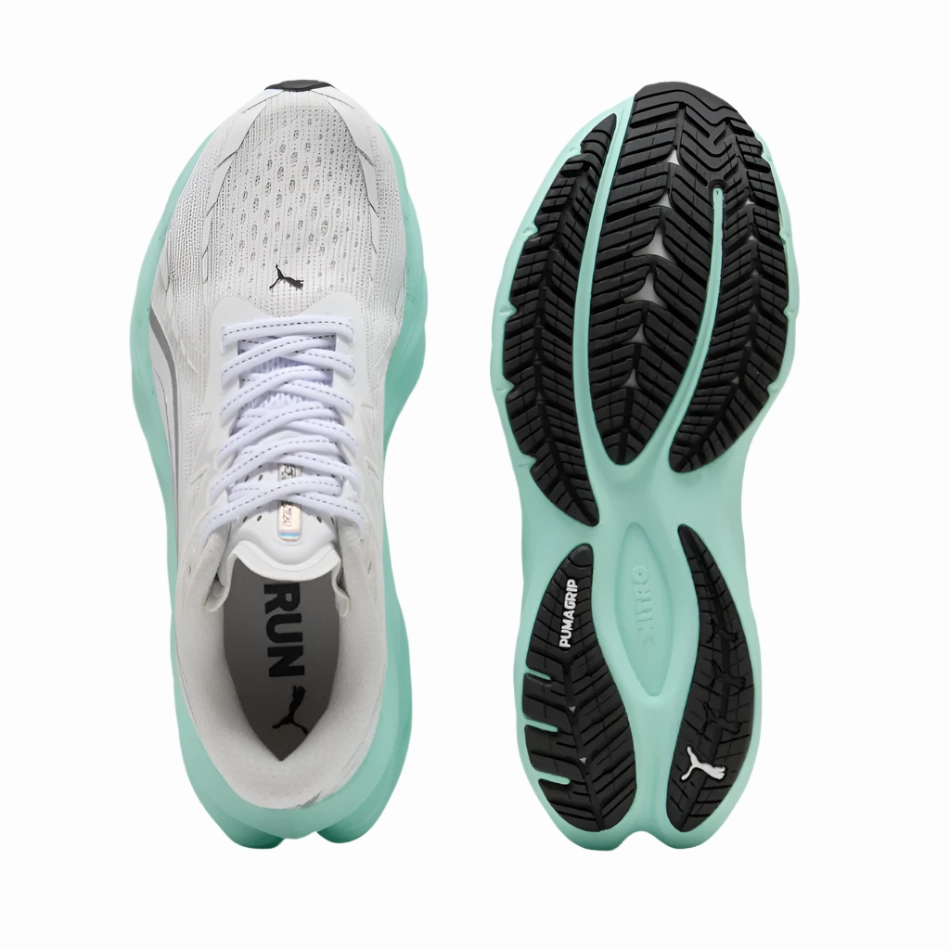 PUMA Women's Velocity NITRO 4 Running Shoes in PUMA White/Mint Melt AW25 connected