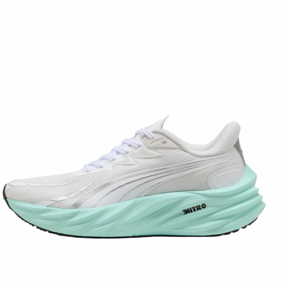 Foot Contouring Fit ventilated upper shoes PUMA Women's Velocity NITRO 4 Running Shoes in PUMA White/Mint Melt AW25