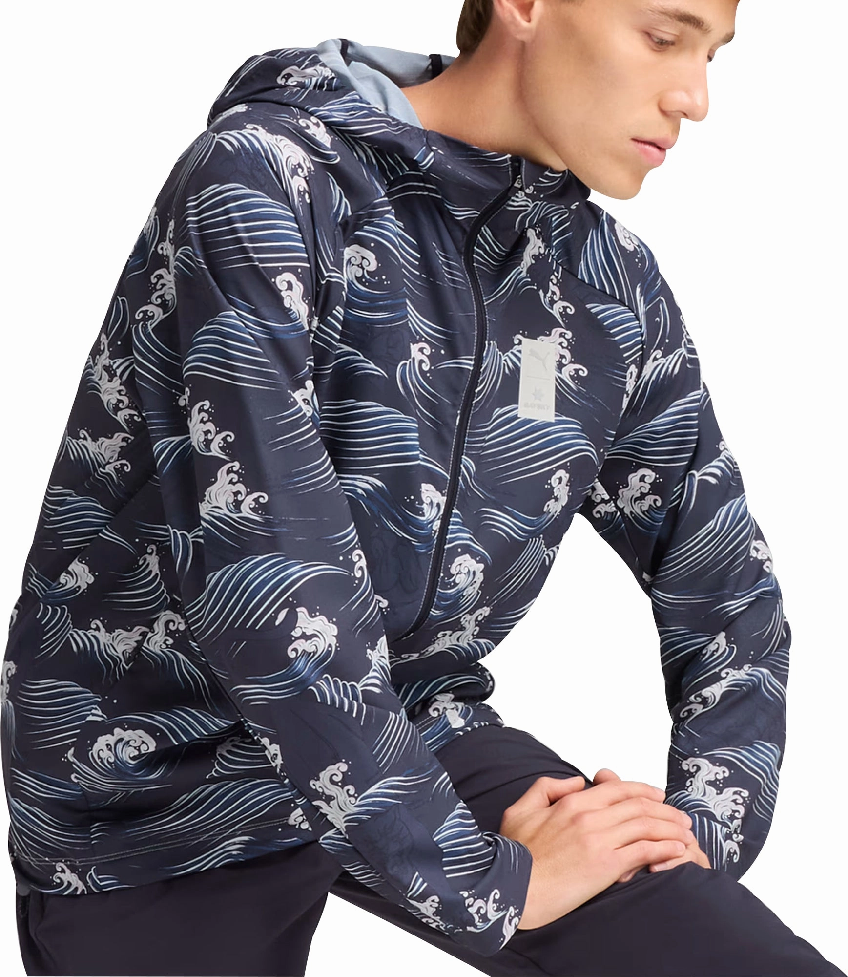 Non Chafing Edges snowboarder Puma X SAYSKY Graphic Mens Running Jacket - Blue