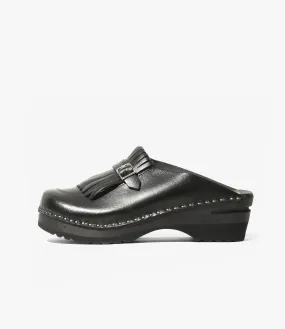 Quick Dry Fabric Stable Traction Grip Kilt & Strap 'Monet' Clog ?C Black Leather