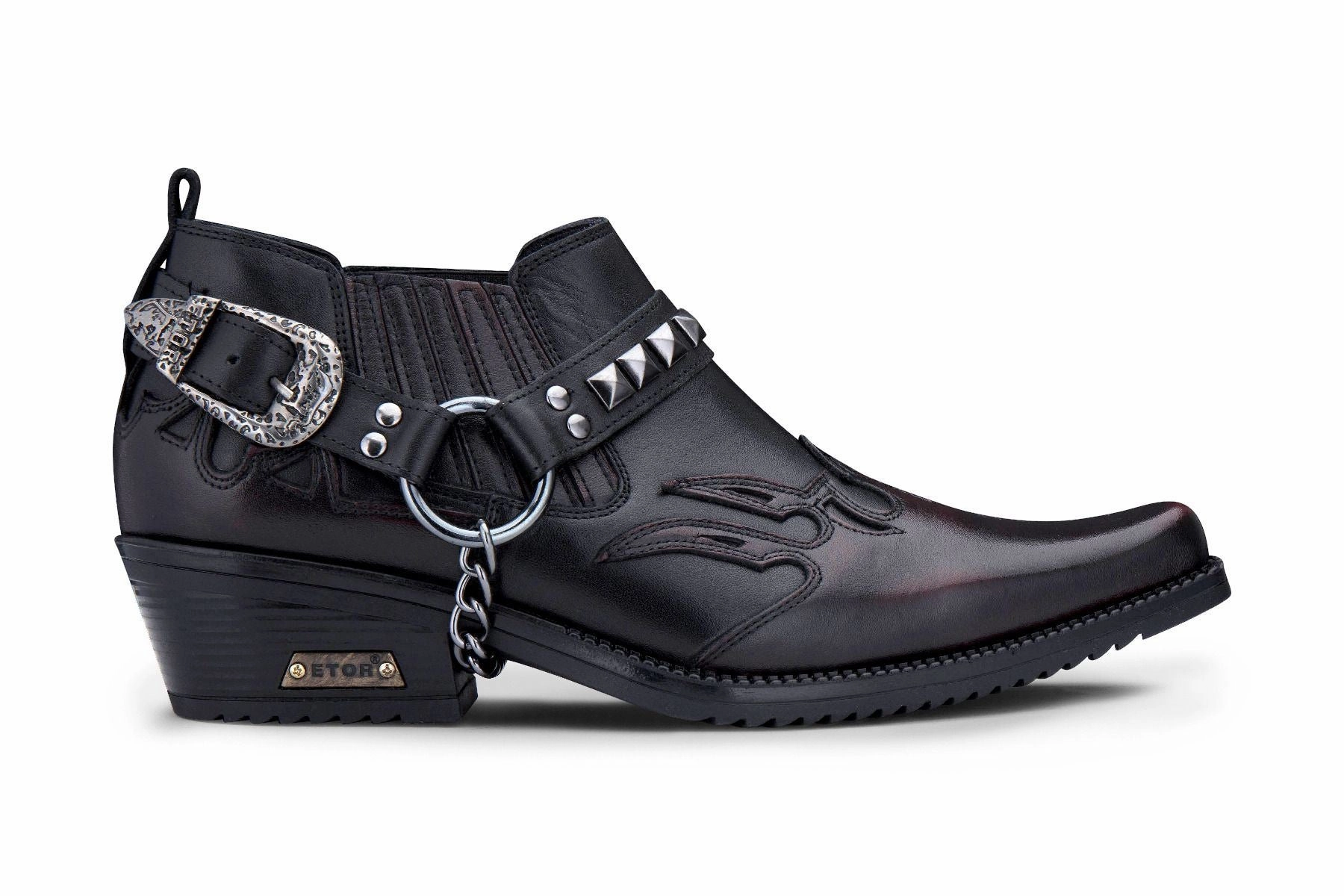 Men's Black Leather Winklepicker Studded Western Biker Shoes Cold resistant Breathable Design