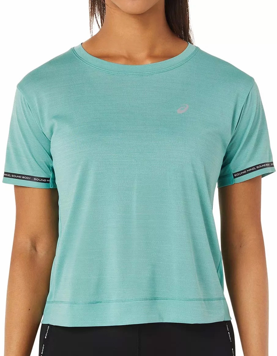 Comfortable And Trendy budget-friendly Asics Race Cropped Short Sleeve Womens Running Top - Green