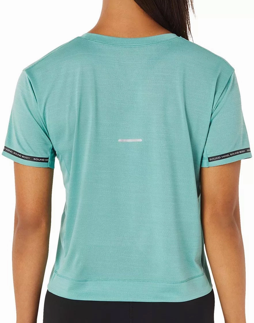 Street Smart Look Asics Race Cropped Short Sleeve Womens Running Top - Green
