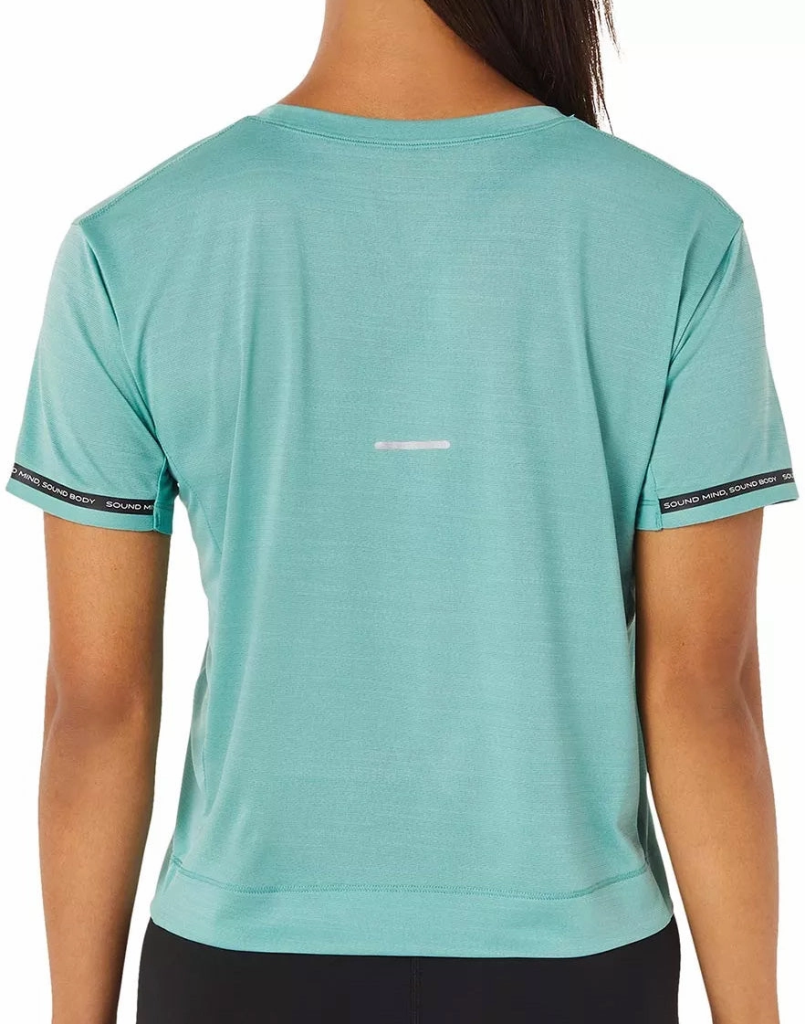 Asics Race Cropped Short Sleeve Womens Running Top - Green futuristic Cozy Comfort Look
