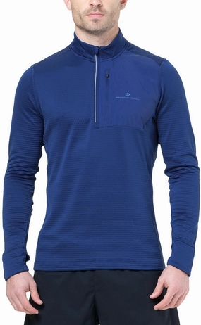 Ronhill Tech Winter Half Zip Long Sleeve Mens Running Top - Blue Nature related