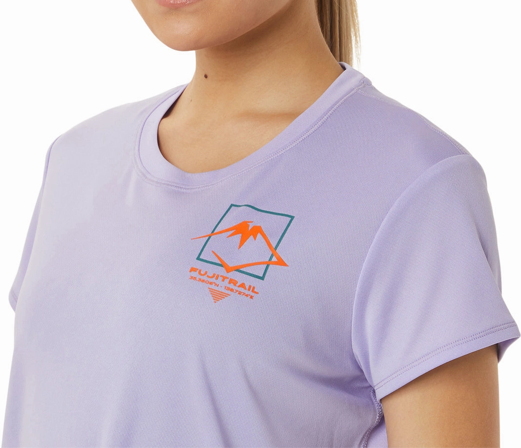 Asics FujiTrail Logo Short Sleeve Womens Running Top - Purple Running Speed