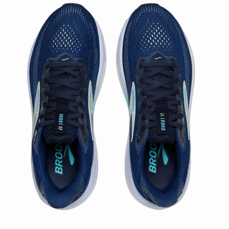 natural leather shoe quality Rolling Motion Technology Brooks Women's Ghost 17 Running Shoes in Navy/Green/Turquoise AW25