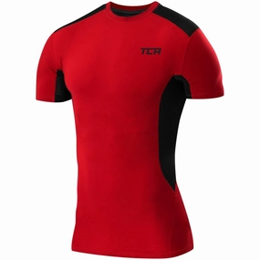Soft and Stylish GarmentDyedTexture TCA FX Laser Mens Short Sleeve Compression Top - Red