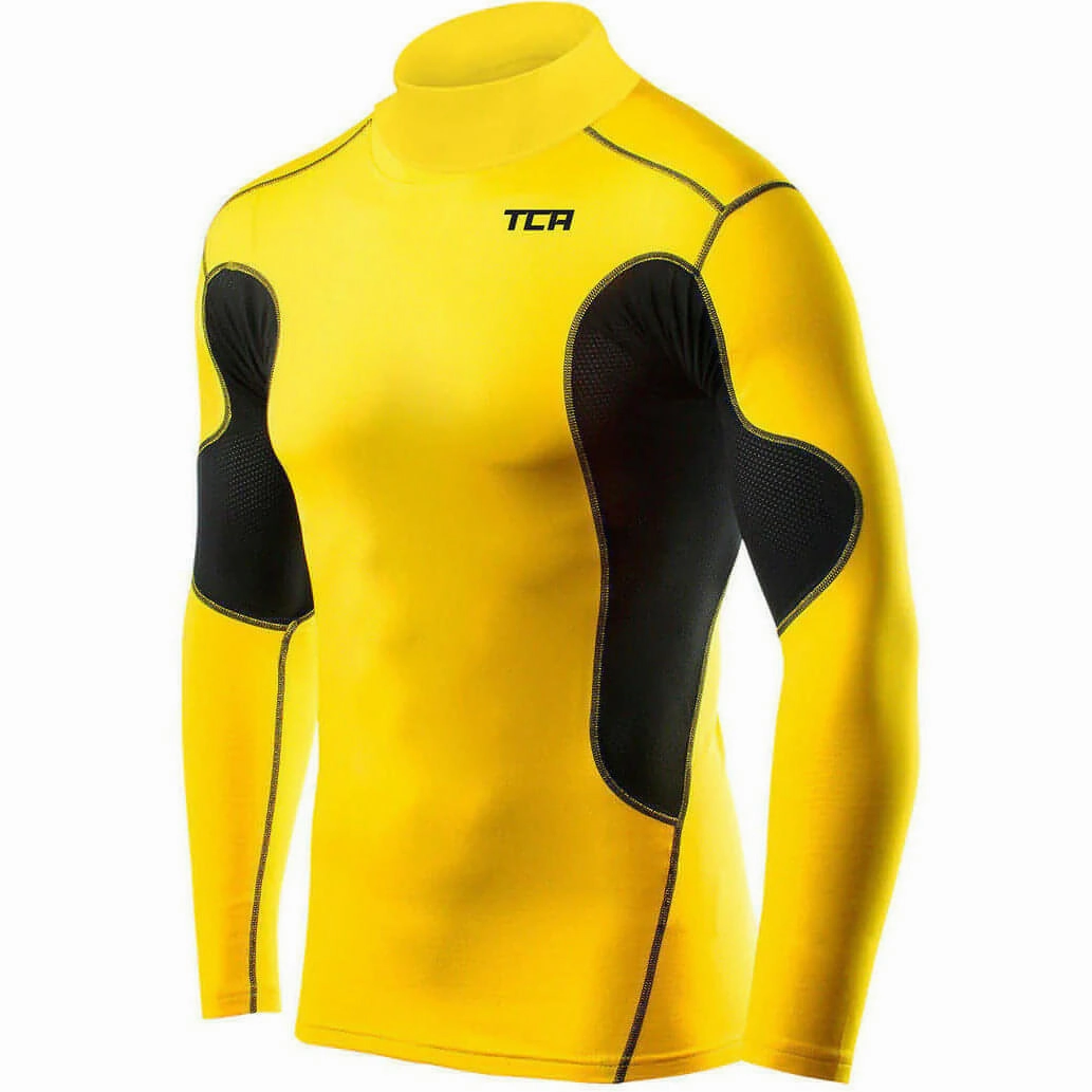 Seamless Side Panels TCA SuperThermal Long Sleeve Mock Junior Compression Top - Yellow