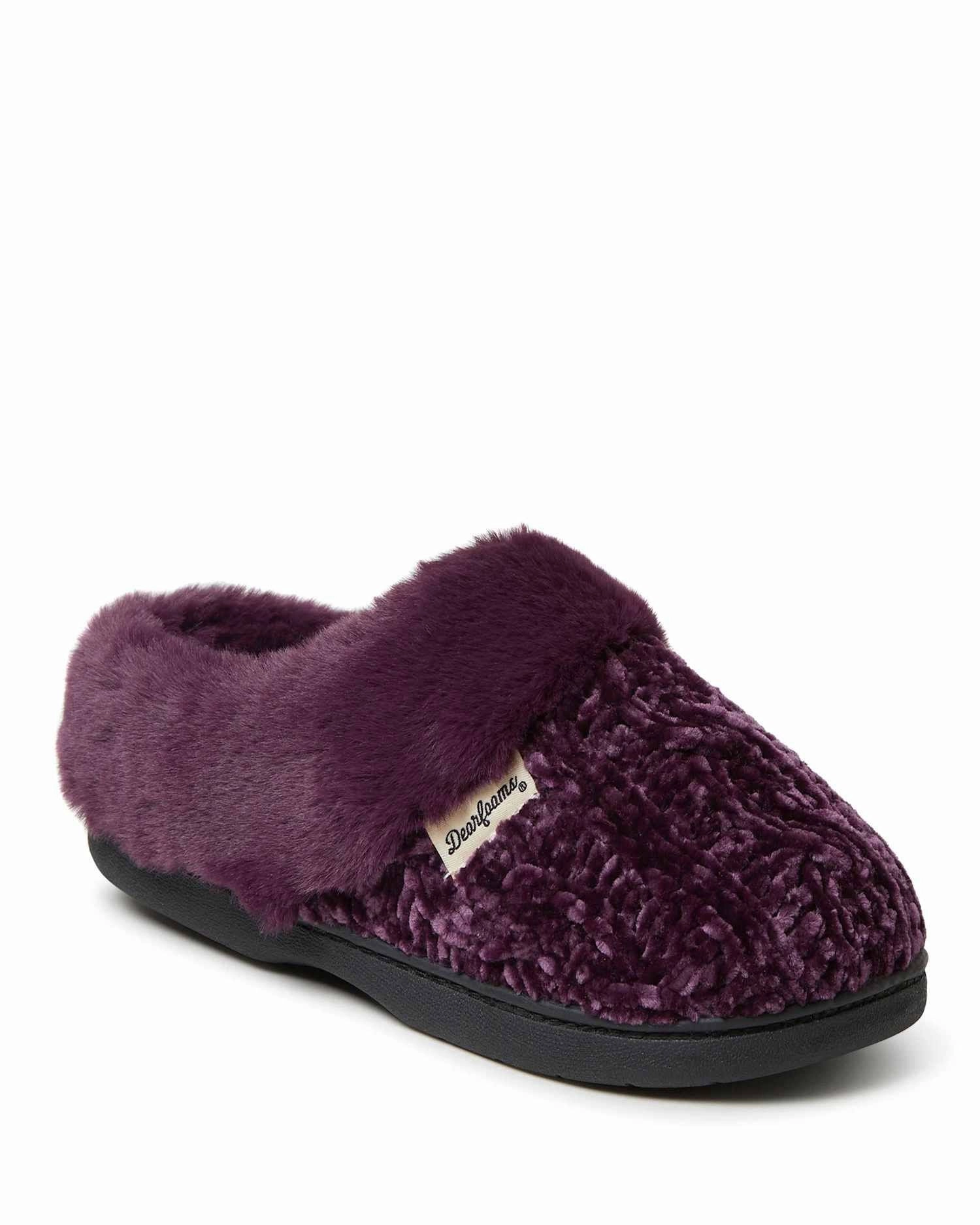 Elastic Band Dearfoams Womens Claire Cable Knit Chenille Clog House Shoe Slipper