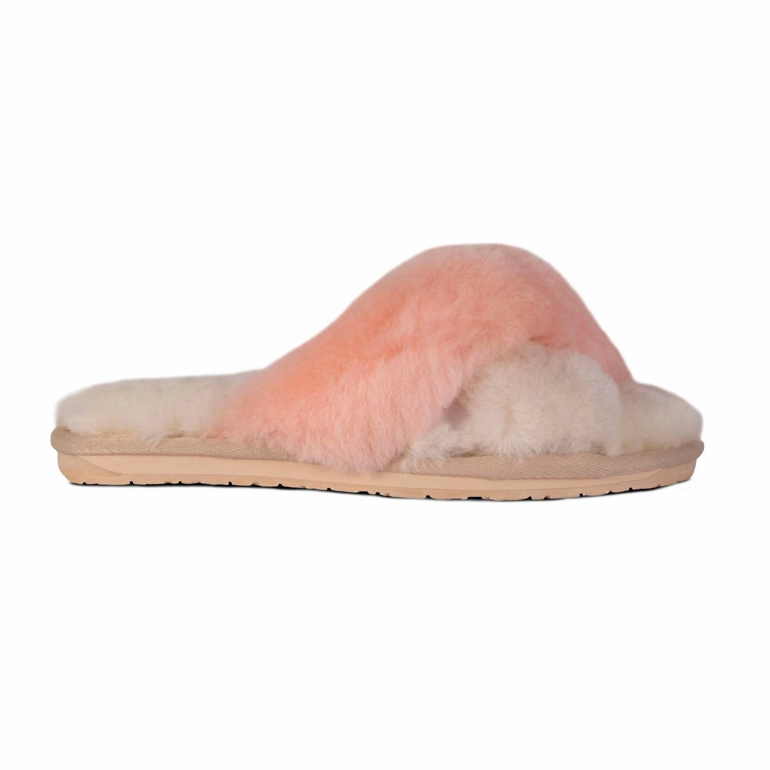 energy returning Stylish Ladies Duo-Tone Emma Sheepskin Slipper In Cream/peach