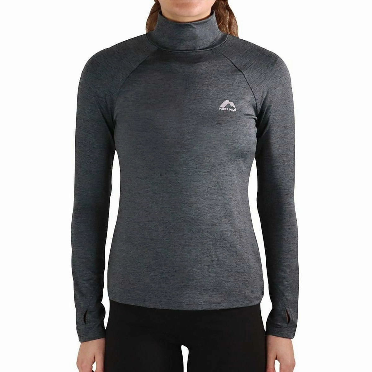 Layered Shoulder Panels Glossy More Mile Train To Run Womens Long Sleeve Funnel Neck Running Top - Grey