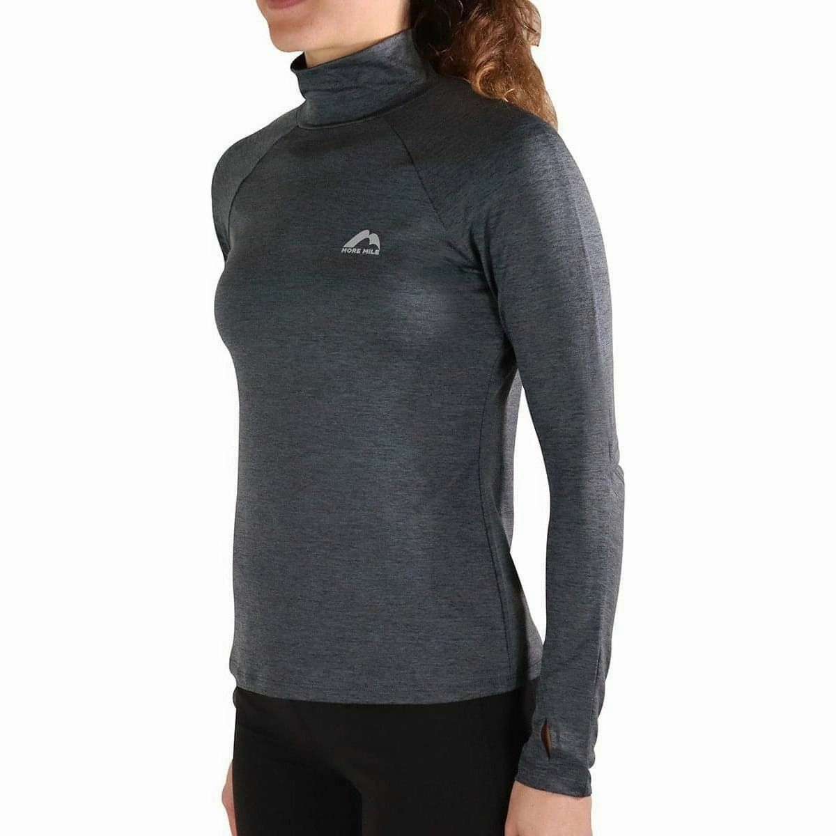 More Mile Train To Run Womens Long Sleeve Funnel Neck Running Top - Grey Outdoor - wear Drawing
