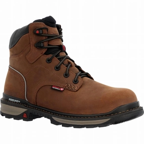 Men's Comp-Toe Rams Horn Waterproof 6" Work Boot In Brownd Oiled Fast Wear Non-Slip Grip