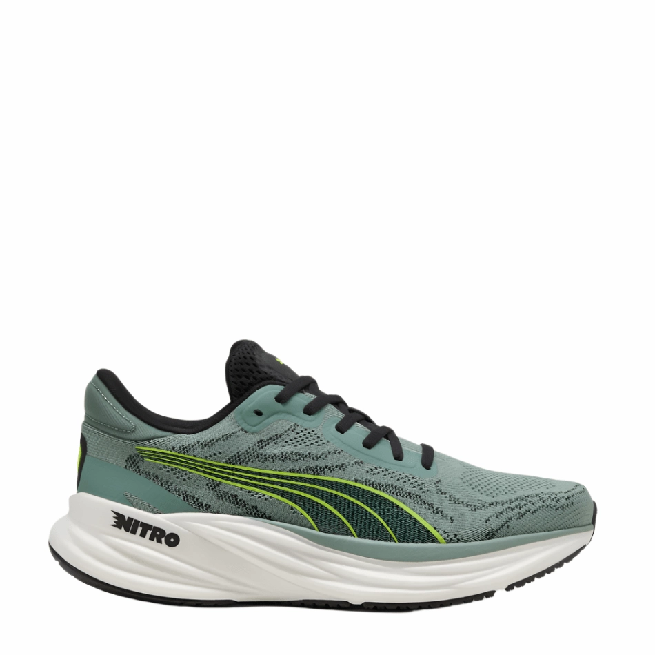 Puma Men's Magnify NITRO 2 Running Shoes in Green Moon/Yellow Alert SS25 Anti Blister Lining