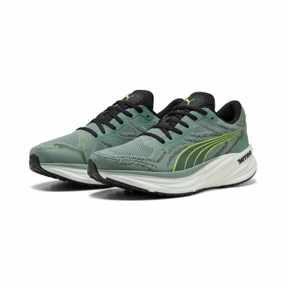 Puma Men's Magnify NITRO 2 Running Shoes in Green Moon/Yellow Alert SS25 Comfortable amateur runner shoes