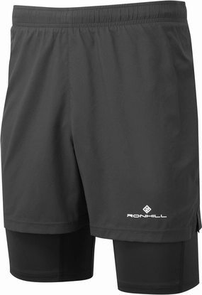 Ronhill Core Twin 2 In 1 Mens Running Shorts - Black Light Fit Wrinkle-Resistant
