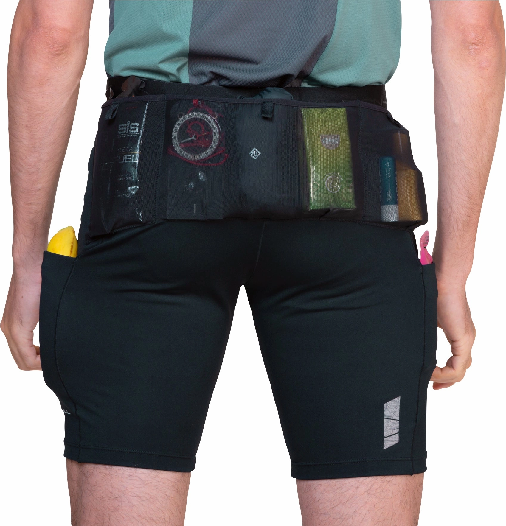 stripe design Solid Color Ronhill Tech All Terrain 8 Inch Stretch Mens Short Running Tights - Black