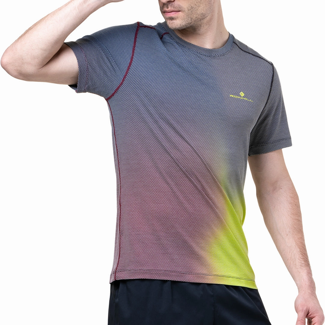 Anti Static Fabric Ronhill Tech Golden Hour Short Sleeve Mens Running Top - Blue