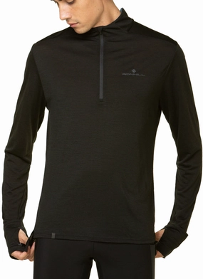 Ronhill Tech Merino Half Zip Long Sleeve Mens Running Top - Black geometric Desert oasis