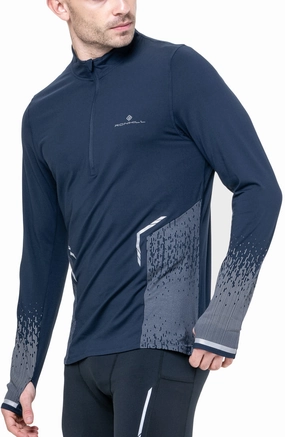 Cuffed edge Zip - up Ronhill Tech Reflect Half Zip Long Sleeve Mens Running Top - Blue