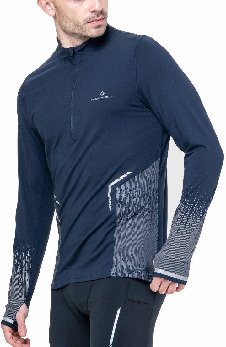 Cuffed edge Zip - up Ronhill Tech Reflect Half Zip Long Sleeve Mens Running Top - Blue