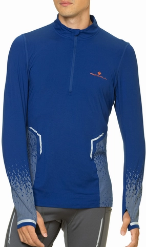 Ronhill Tech Reflect Half Zip Long Sleeve Mens Running Top - Blue Eco - friendly wrinkle - resistant